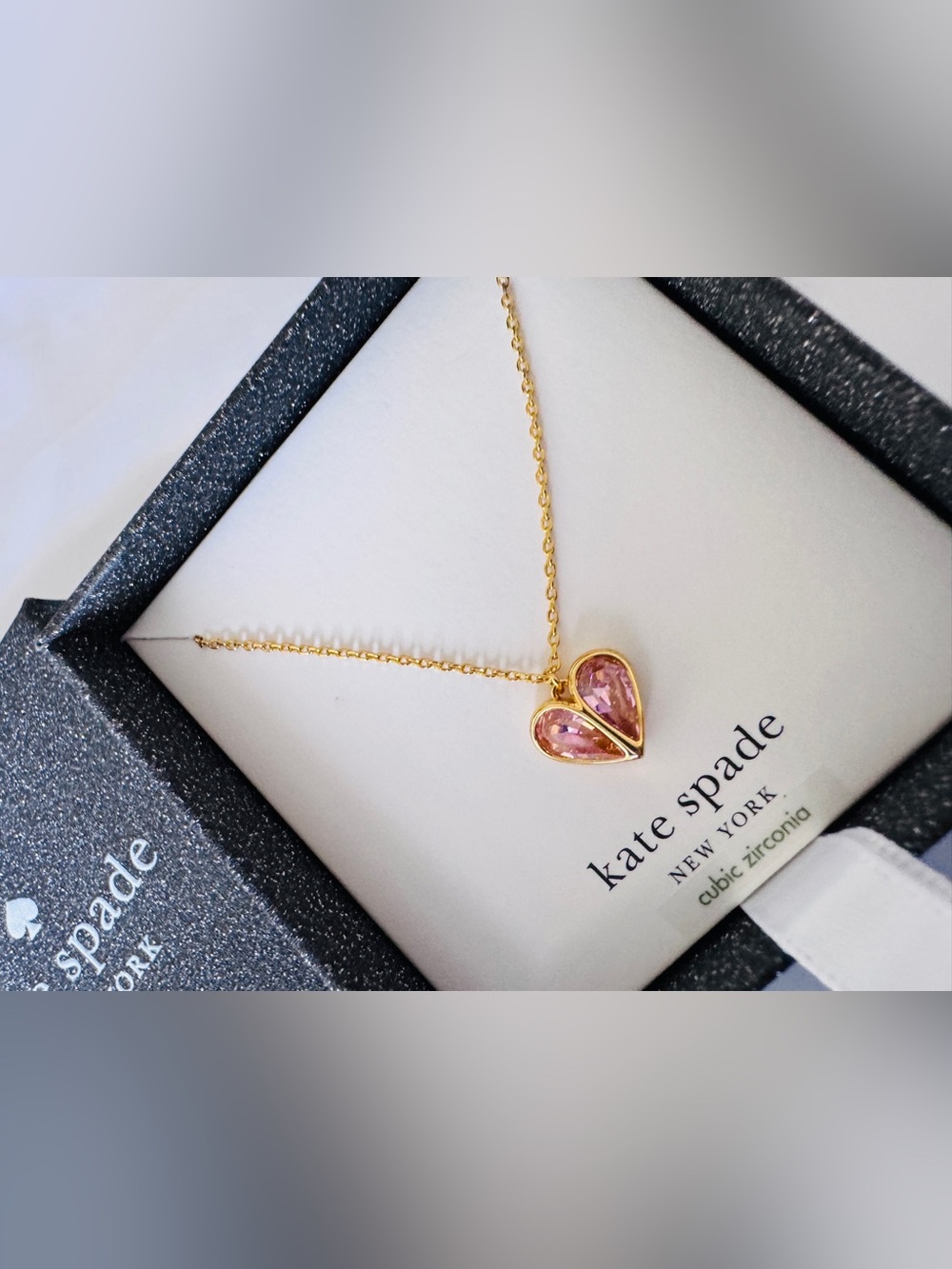 Kate Spade My Love October Heart Pendant Necklace Pink CZ Gold Tone New In Box - Picture 4 of 7